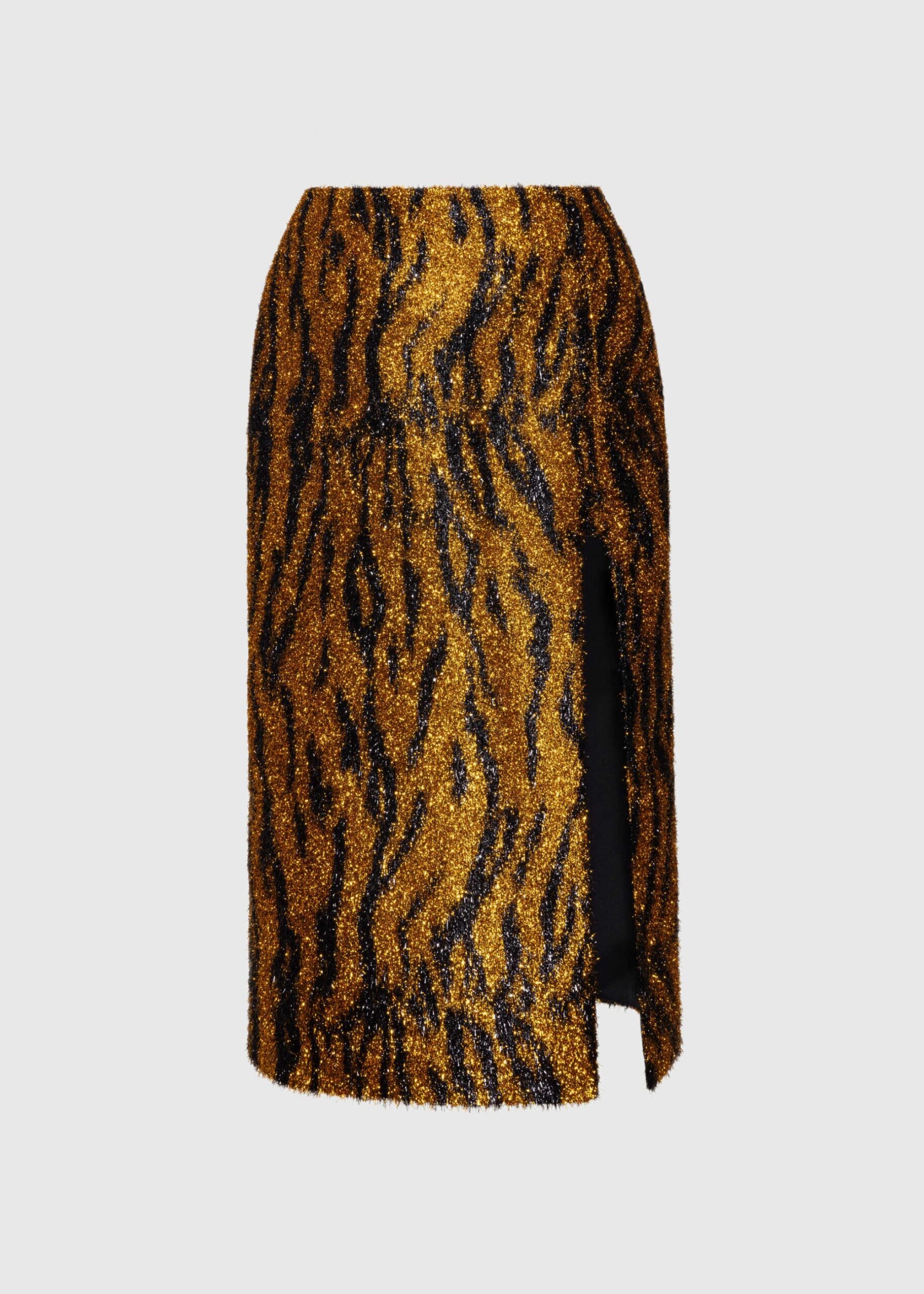 Fuzzy details side slit midi skirt
